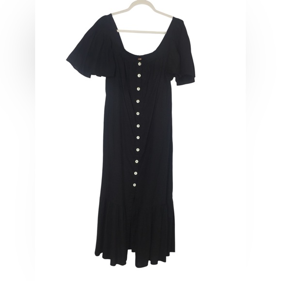 Free People Sweet Sunday Midi Dress Endless Summer Buttondown Black - Picture 3 of 16